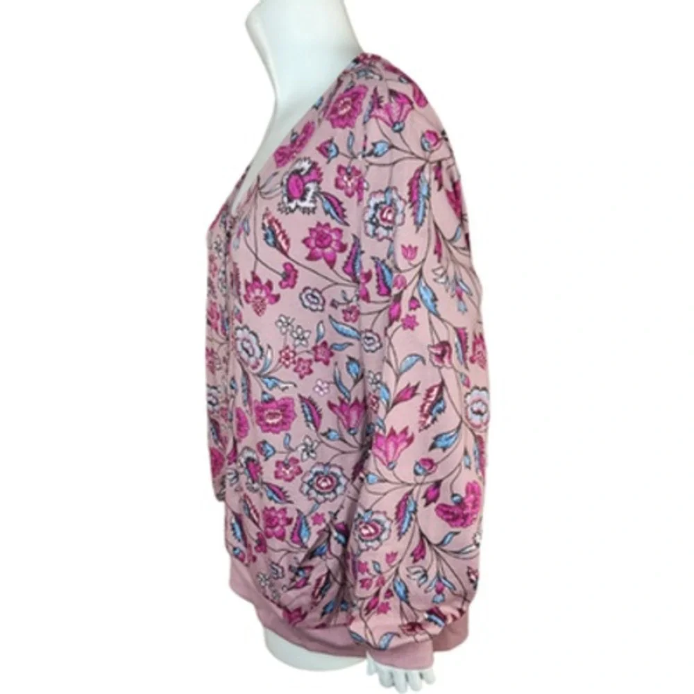 The Muses Lounge‎ French Terry Zip-Front Full Zip Jacket Mauve Floral X-Large